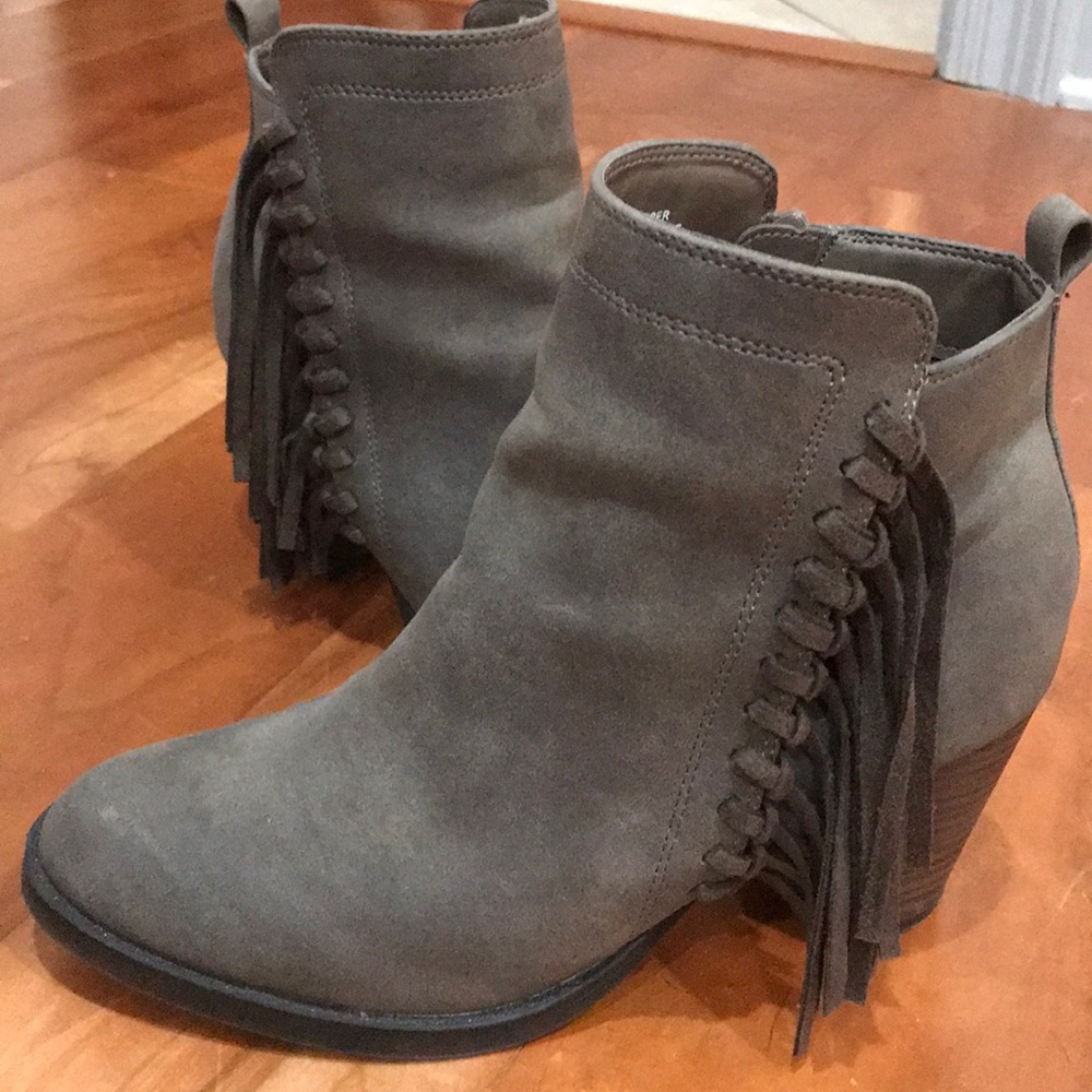 Dark Gray Fringed Ankle Bootie